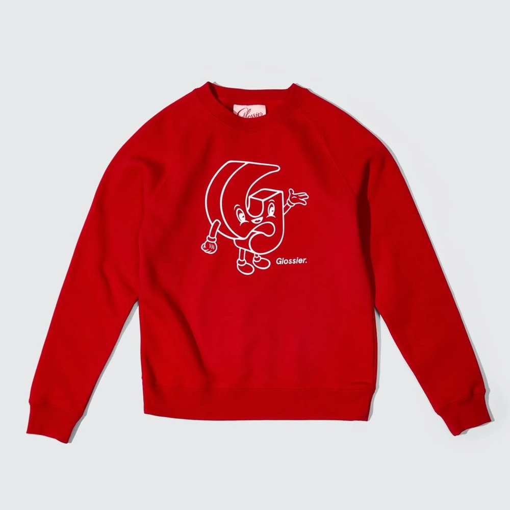 Glossier XXL Vibrant Red Holiday Crewneck Sweater Sweatshirt RARE